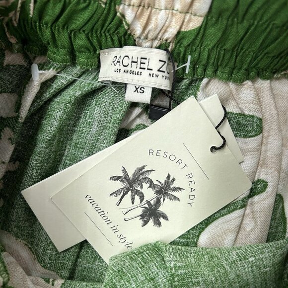 NEW Rachel Zoe Linen Midi Maxi Skirt Women’s Size XS Green Tropical Tie Waist - Picture 3 of 9